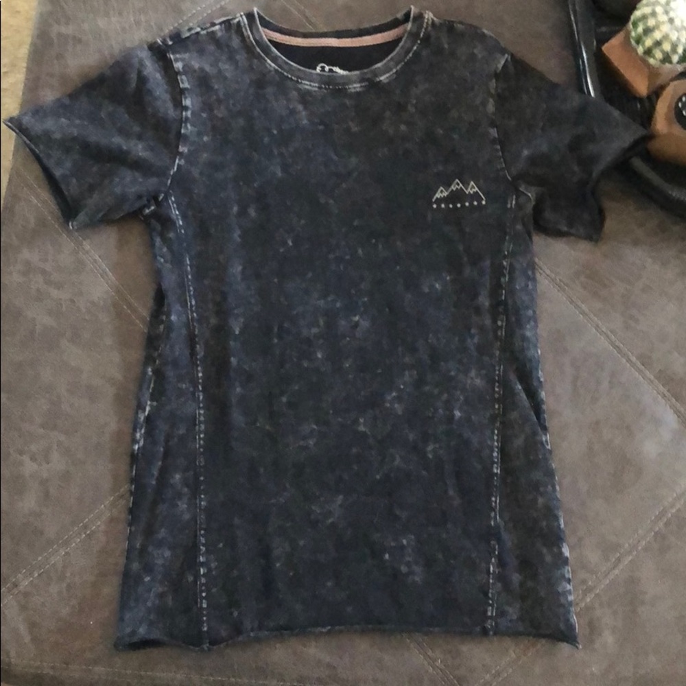 Acid washed tee with wording.